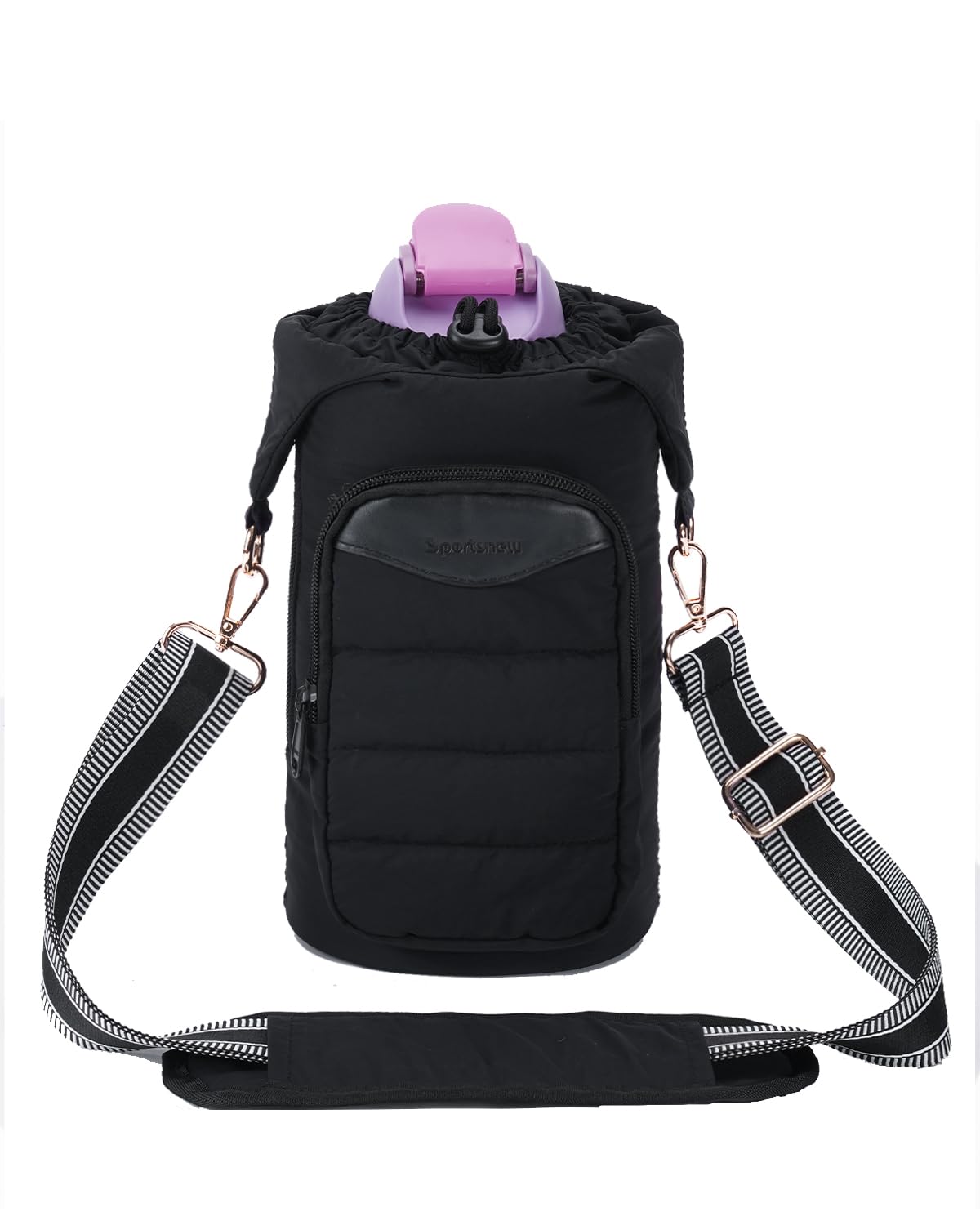 sportsnew Water Bottle Holder, Crossbody Insulated Cup Sleeve for 30oz/40oz Tumbler with Handle, Puffy Carrier Bag with Phone & RFID-Blocking Card Pocket & Drawstring Closure for Quick Access