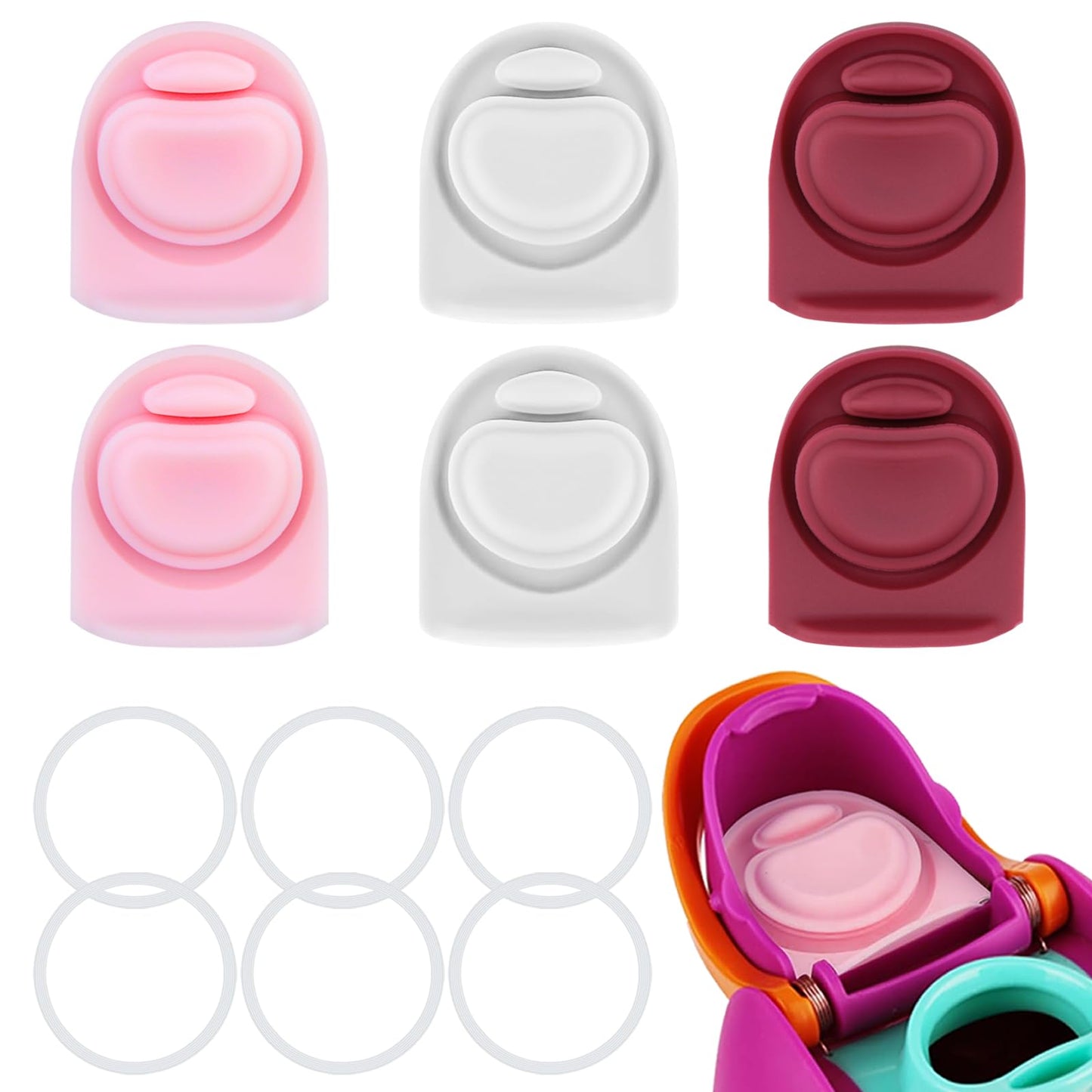 BMSQOFD 6 Sets Replacement Lid Rubber Seal Stopper and O Ring Gasket Compatible with Owala FreeSip 24 32 oz,Water Bottle Top Insert Cap Parts for Owala 16/19/24/25/32/40oz Mouthpiece Accessories QQ6
