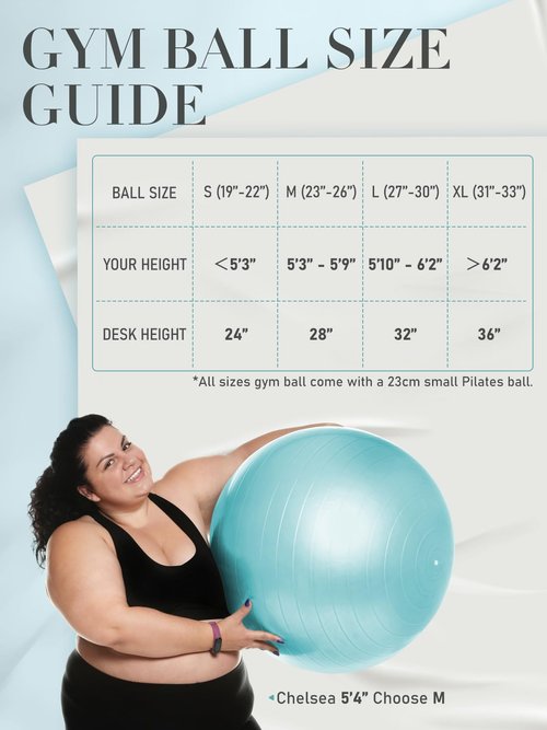 PhysKcal Exercise Yoga Ball Chair with Pilates Ball Set to Strengthen Cores, Balance and Stability, Relieve Pelvic and Lower Back Pain (Sky Blue, M (22-25''/58-65cm))