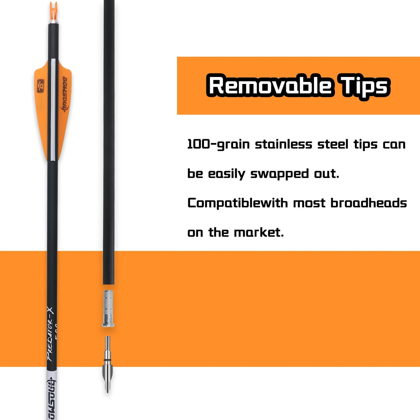 BOWSOUL 31Inch Carbon Arrows for Target Practice Hunting Arrow with Removable Tips for Compound & Recurve Bow(Pack of 12) (Orange White)