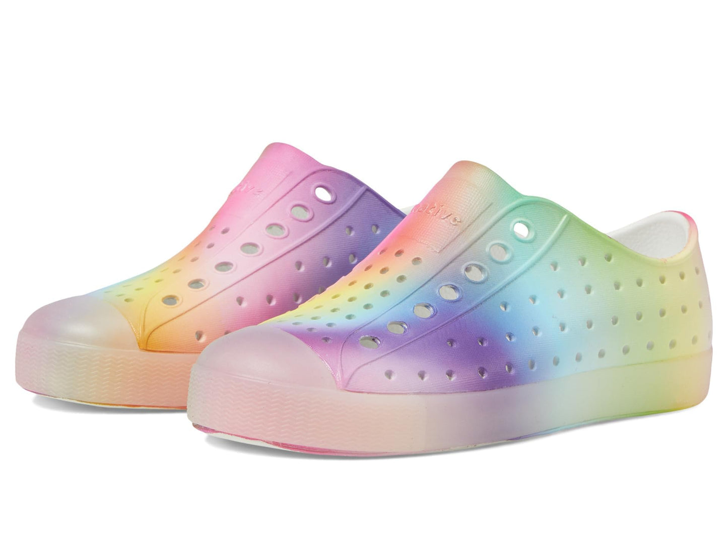 Native Shoes Unisex-Kids Jefferson Print Sneakers, Shell White/Translucent/Rainbow Blur, 2 Little Kid