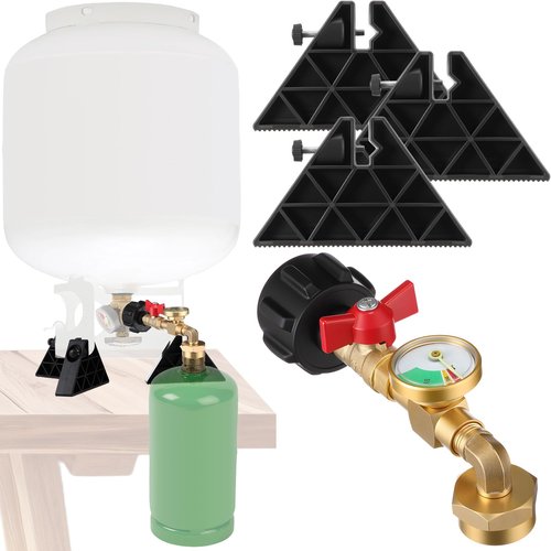 HappyAlley Propane Refill Adapter for 1lb Tank with 3 Cylinder Stand, QCC1 Refill Adapter 20lb to 1lb Converter with Gauge and On/Off Control Valve for Refillable Propane Cylinder, CGA600 Connection