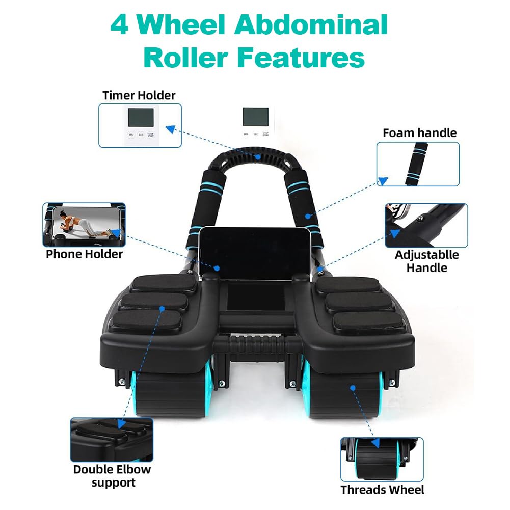 2025 New Automatic Rebound Ab Roller Wheel with Elbow Support & 4-Wheel Design - Core Exercise Equipment for Home Gym, Abdominal Workout Machine for Men/Women, Belly Fat Burner,Portable Fitness Roller Wheel (Black)