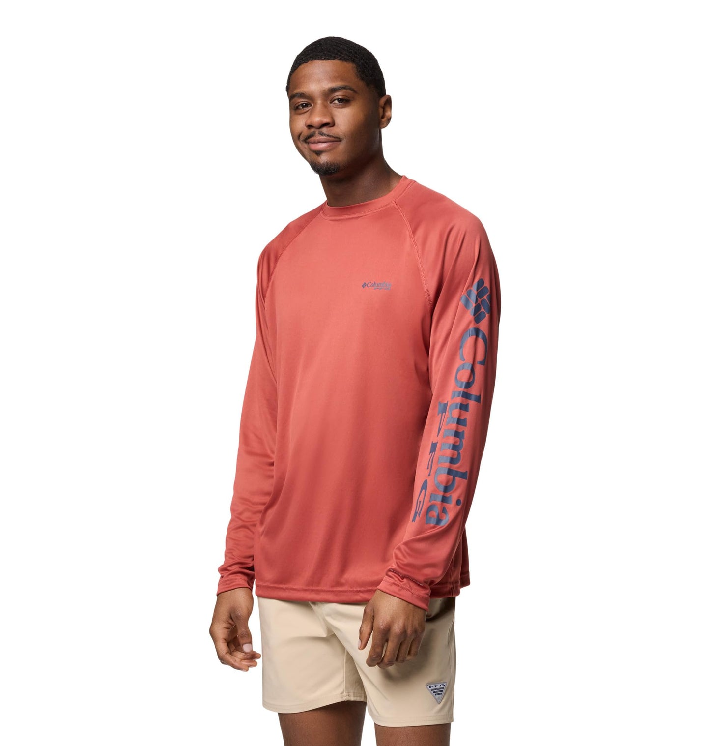 Columbia Men's PFG Terminal Tackle Long Sleeve Fishing Shirt, Dusty Crimson/Nocturnal Logo, Small
