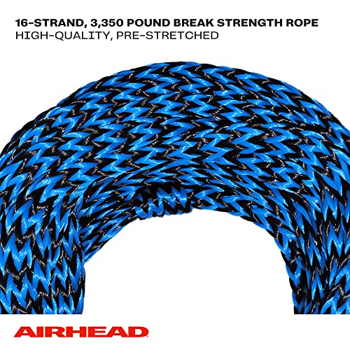 3 Person Heavy Duty Tow Rope for Tubes and Watersports - 16 Strand Polypropylene, UV Resistant, 60 ft, 3/8 Inch, 6,000 lb Break Strength with Rope Keeper