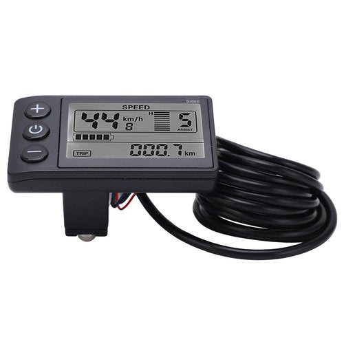 Electric Bike LCD Display, S866 LCD Display Sm Plug Electric Bike LCD Display Panel IP65 Waterproof LCD Display Meter for 22.2mm/0.9in Handlebars
