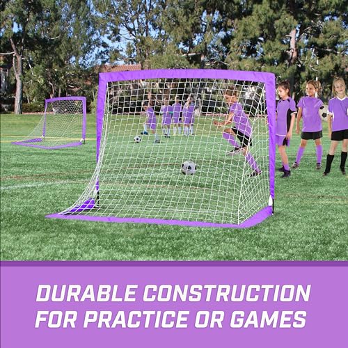 GoSports Portable Soccer Goals for Kids - 4 x 3 ft, Purple, Set of 2