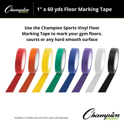 Champion Sports Vinyl Tape, 1” Wide x 60 yards Long, White - Durable Floor Marking Tape for Social Distancing, School, Gyms, Restaurants - Tough Floor Tape for Heavy Foot Traffic and Equipment