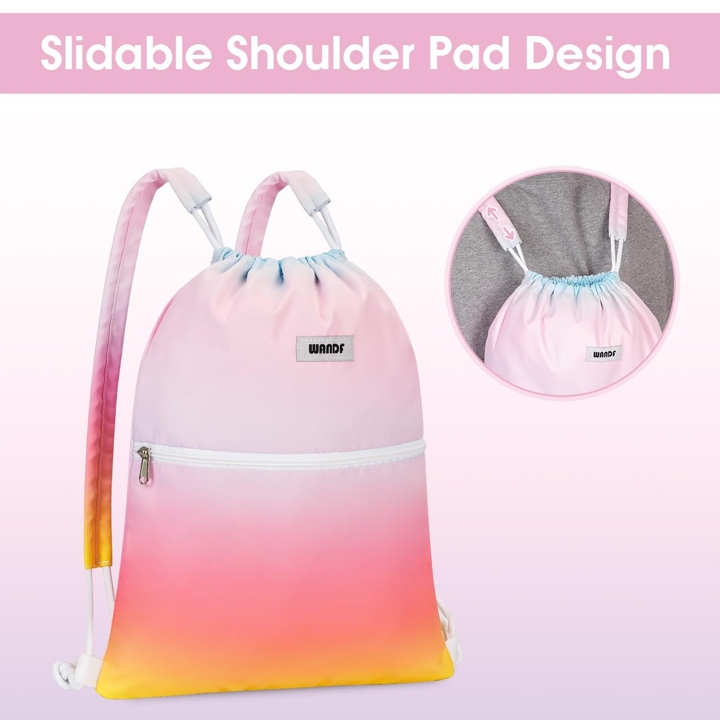 WANDF Drawstring Backpack, Gym String Bag with Shoulder Pad