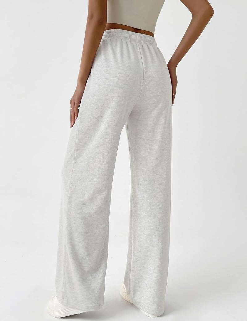 Light Grey Wide-Leg Track Pants for Women - Drawstring Waist, Pockets, Fall/Winter Baggy Sweatpants (Variation: Light Grey, XS)