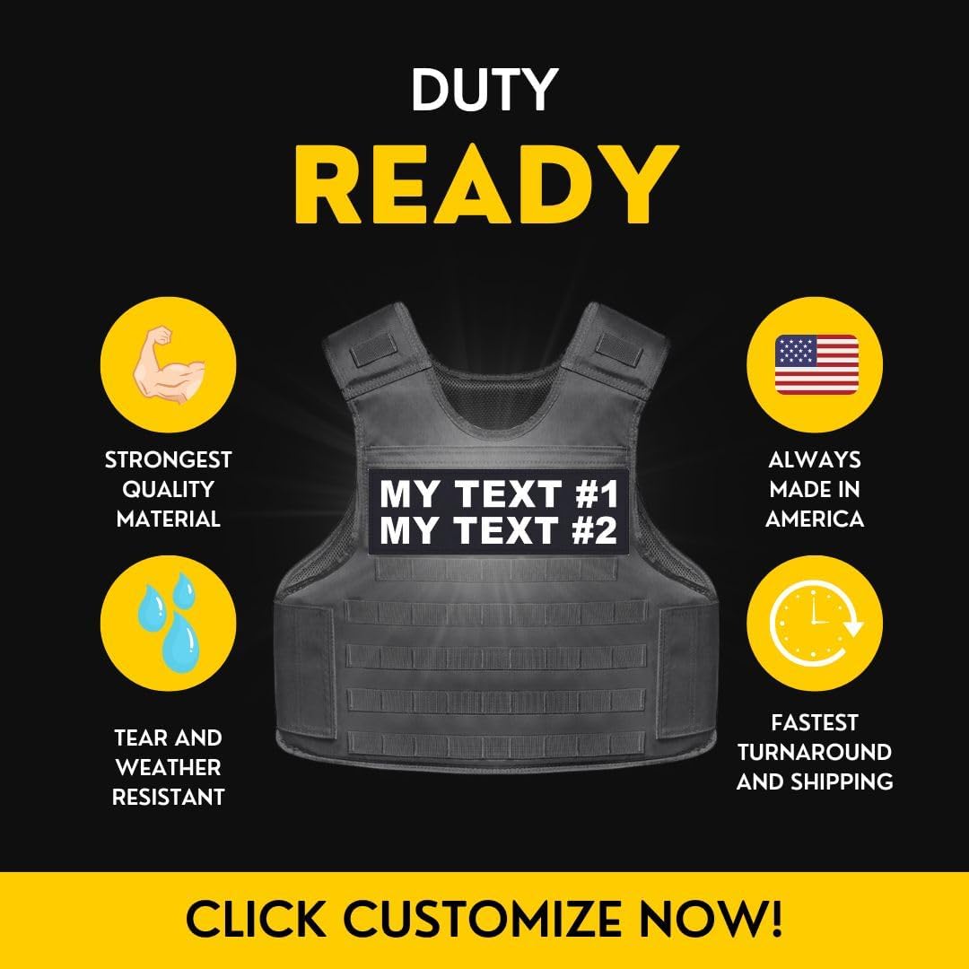 11" x 4" Custom Patches - 2 Text Lines, Hook & Loop, Tactical ID Police Patch for Vest, Sheriff, Security, Molle, Military, Duty Bag, K9 Dog Harness, Morale, Reflective Text Avail. (Midnight Navy)