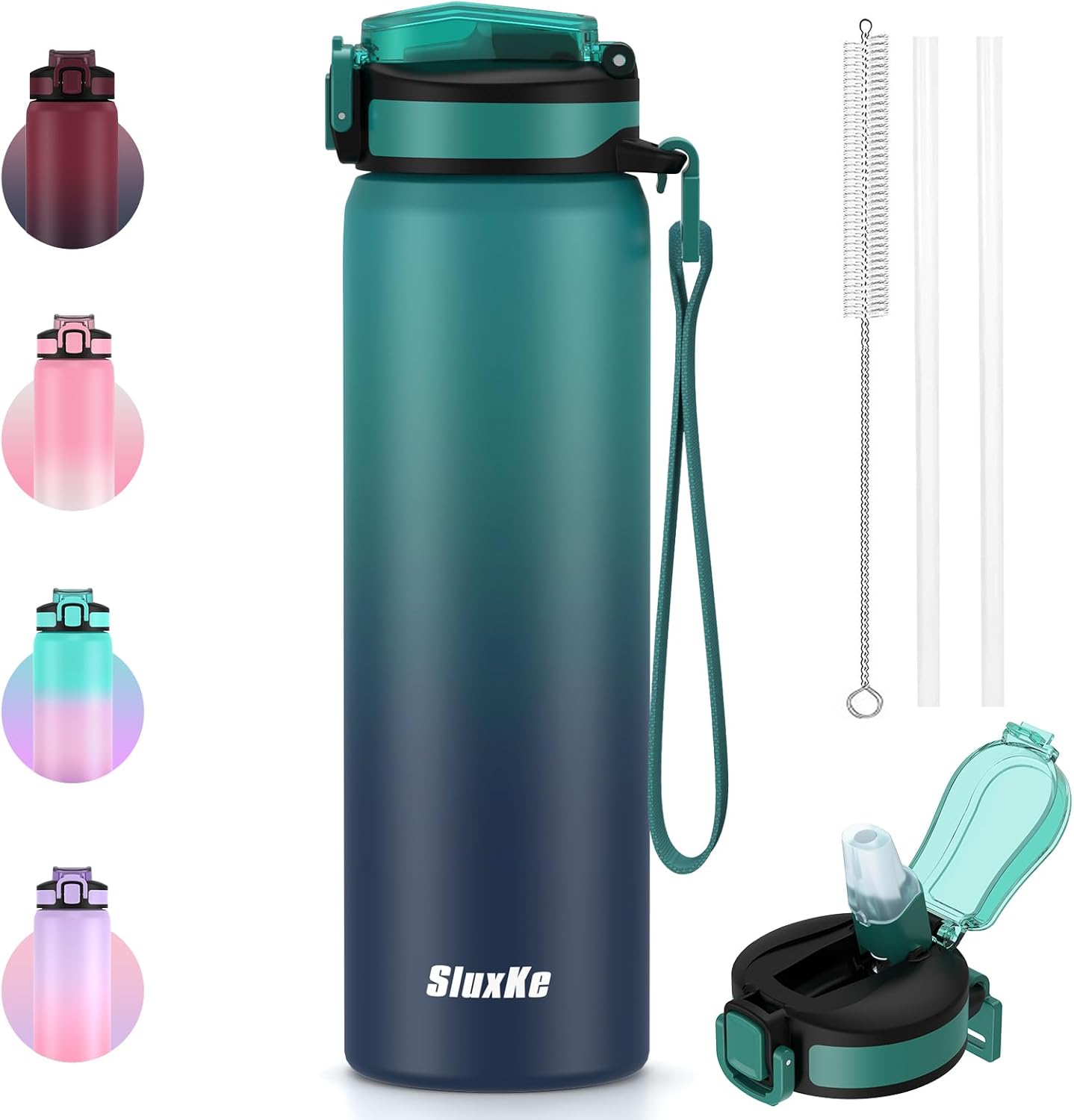 24oz Leakproof Vacuum Insulated Water Bottle, Ideal for Hot or Cold Drinks, Double wall Straw Drinking Bottle, BPA-Free, Prefect for Sport,School, Office, Fitness
