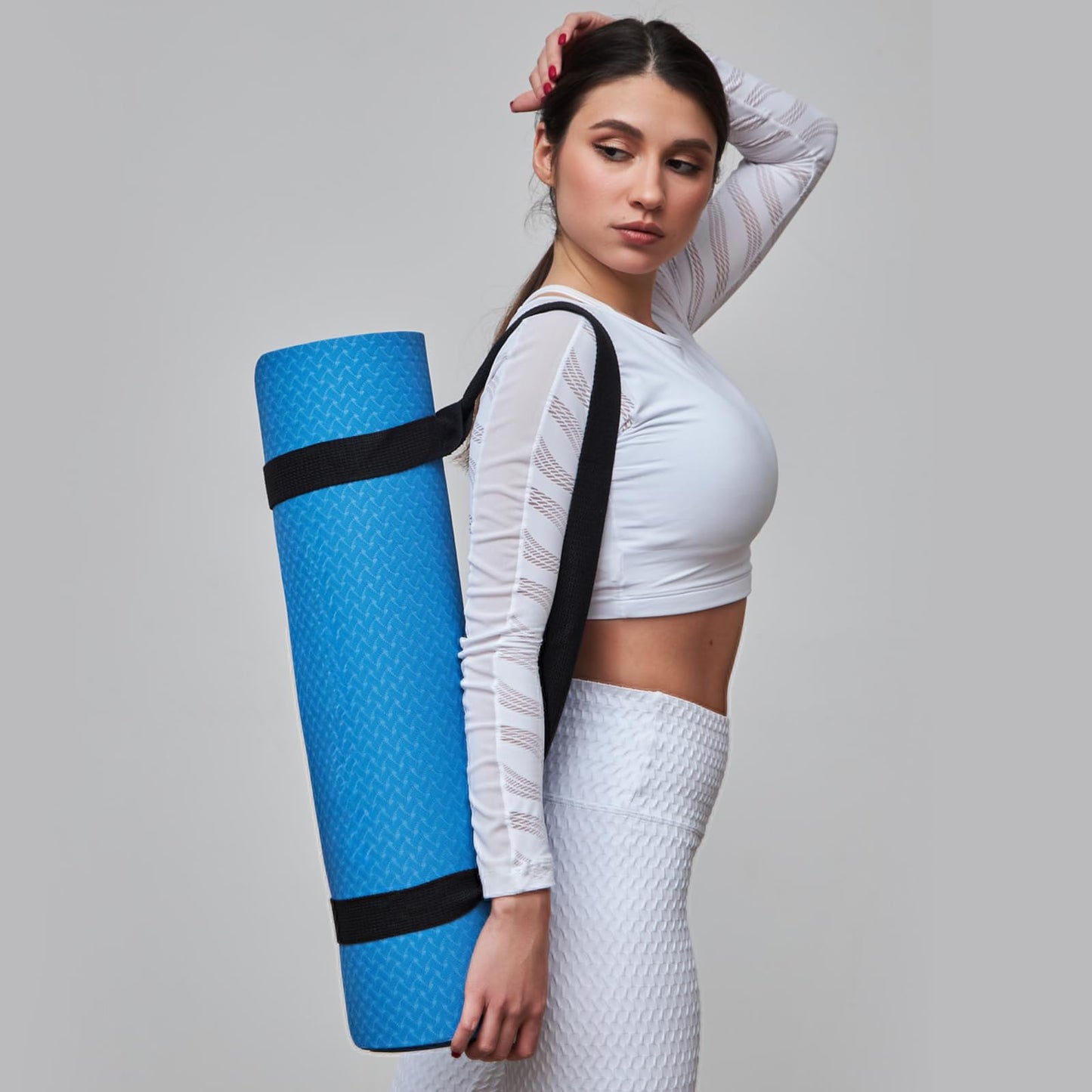 2 Pieces Yoga Mat Straps for Carrying, Black and Light Blue Yoga Mat Carrier Multi Purpose Adjustable Mat Holder Sling for Most Size Mats (Yoga Mat Not Included)