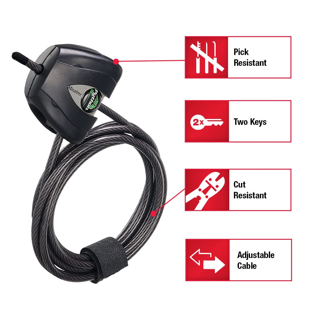 Master Lock Black Python Steel Cable Lock with Keys, Heavy Duty Anti-Theft Trail Camera and Kayak Locking Cable, 2 Pack, 8417T