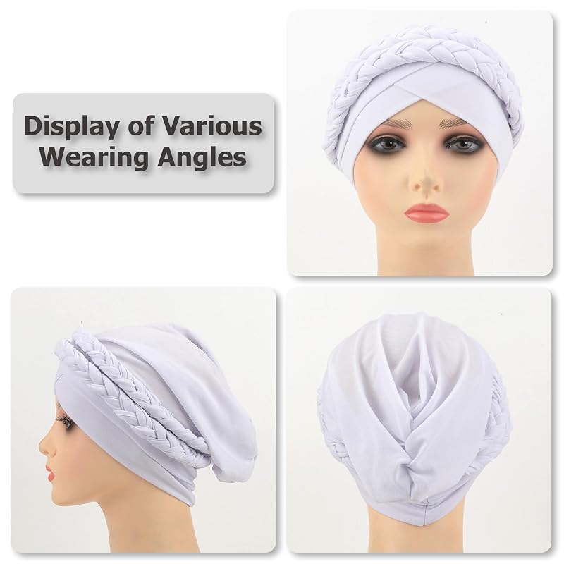 Knotted Head Wrap for Black Women - Double Twisted Braid Turban Beanie 1 Pack (White)