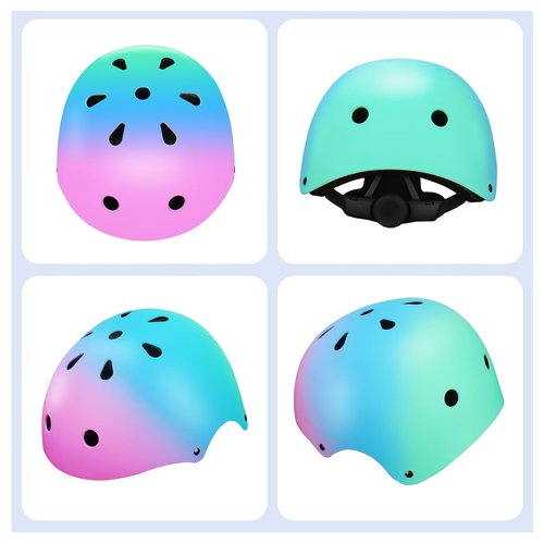 Color Gradient Adjustable Kids' Helmet with Knee & Elbow Pads Set | Multi-Sport Safety Gear for Boys & Girls Ages 5-14 | Skateboarding, Scooters, Roller & Inline Skating, Longboarding