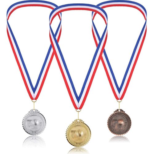 VASANA 10Pcs Nylon Award Ribbons with Snap Clips Medal Lanyards Red White Blue Classic Striped Flat Neck Ribbons for Competitions Sports Meeting Partys