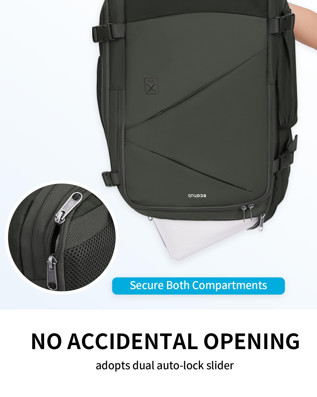 ECOHUB Carry On Travel Backpack, Expandable Airlines Personal Item Bag 18x14x8, Water Resistant 17 inch Laptop Backpack Flight Approved, 12 Pockets 30L Work Backpacks with Wet Pocket & Cable Slot