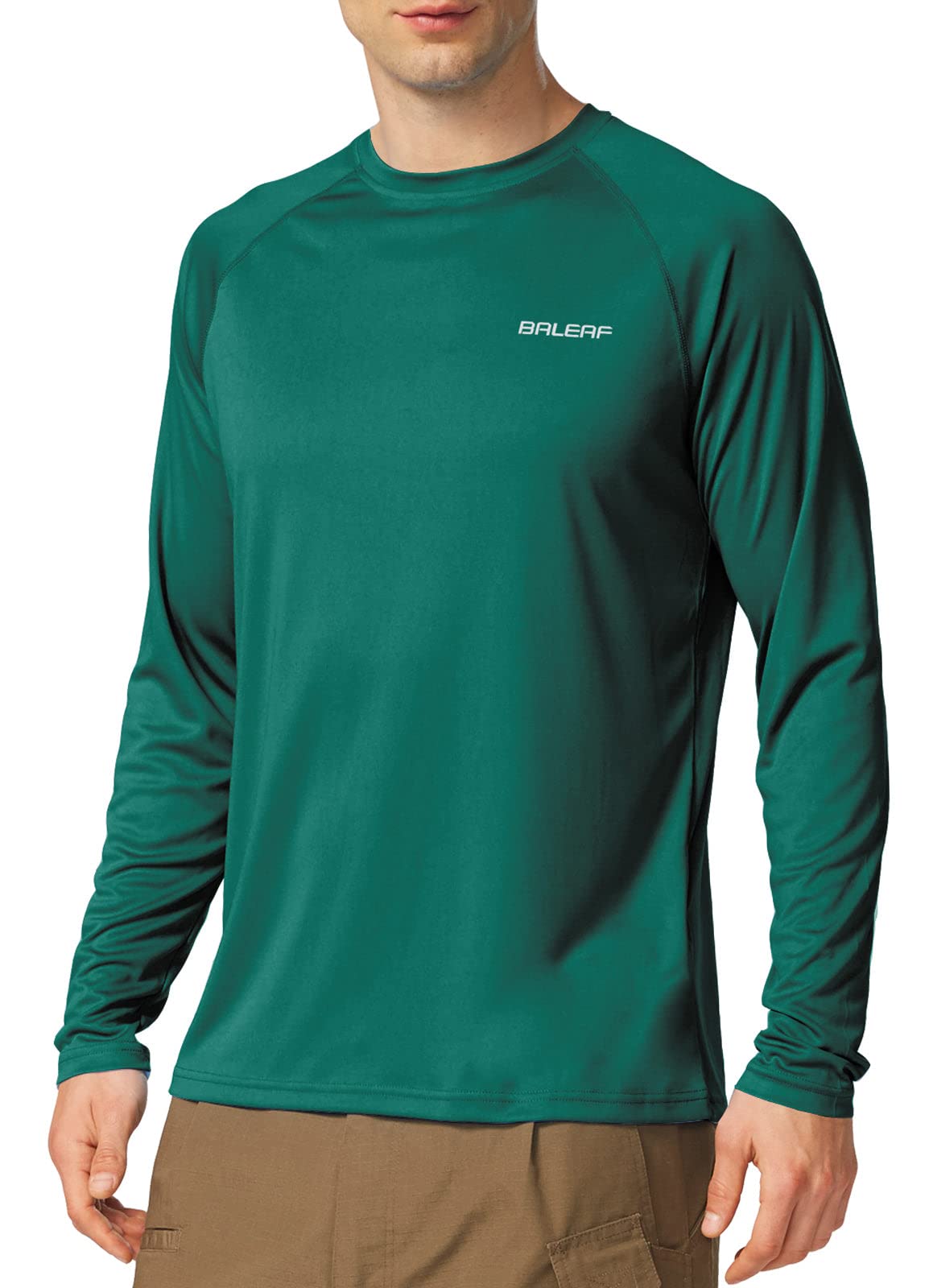 baleaf Mens UPF 50+ Sun Protection Shirts Long Sleeve Rash Guard, Quick Dry 4-Way Stretch for Fishing Swimming Surfing 01-Emerald M