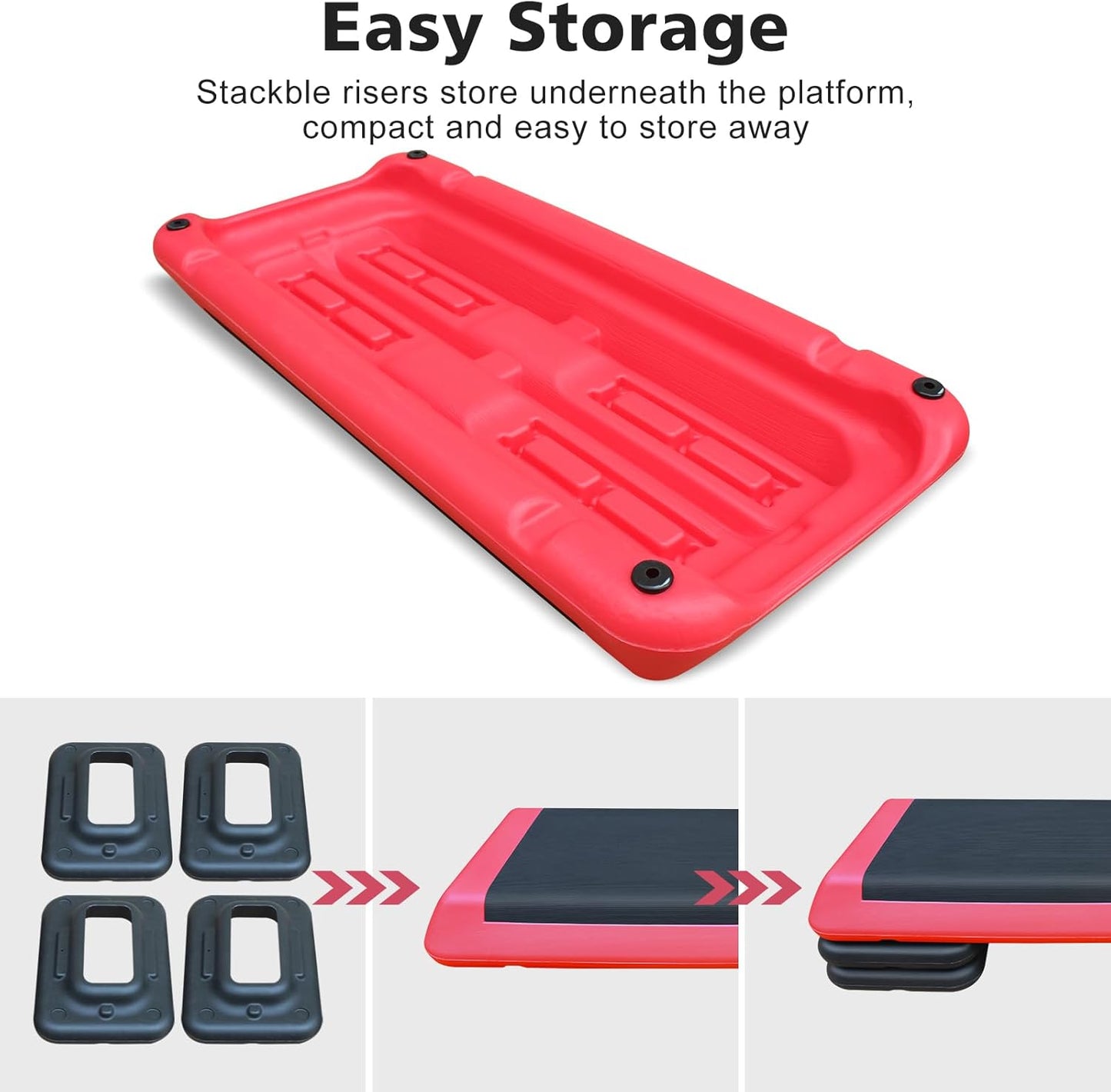 28.5'' Exercise Aerobic Step Platform, 4-6-8inAdjustable Fitness Stepper Workout with 4 Stackable Risers, Aerobics Stepper Workout Stepper for Home Gym Cardio Strength & Training (Red & Gray)