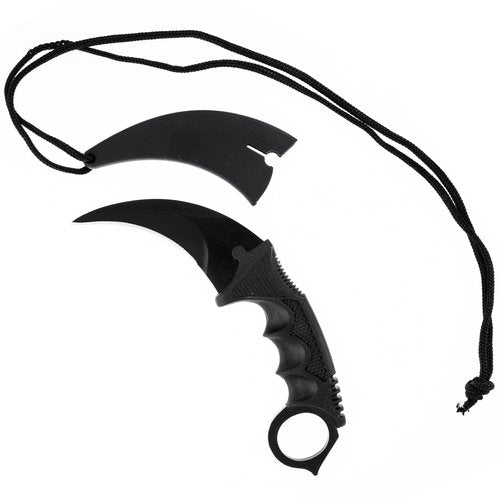ASR Tactical 7" Hawkbill Full Tang Fixed Blade Knife with Sheath and Lanyard, Matte Black