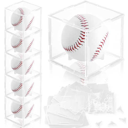 6 Pack Assembled Baseball Display Case, UV-Blocking Acrylic Baseball Holder Display Case, 3.2 Inch Cube Clear Softball Holder Box, Signed Baseballs Protector for Collectibles, Tennis Ball