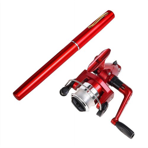 Mini Pen Fishing Rod, Portable Rotating Wheel Design, Pocket Fishing Gear for Outdoor Winter Fishing, Lightweight Mini Fishing Accessories for Travel (Red 1m)