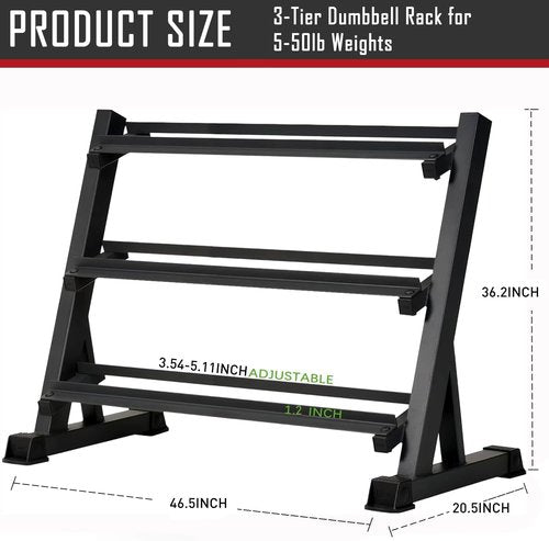 YUFER 3-Tier Heavy Duty Dumbbell Rack – Weight Rack Stand for Dumbbells (5-50LB), Kettlebells & Plates | 1100LBS, Alloy Steel, Compact Space-Saving Design | Home Gym Equipment Storage