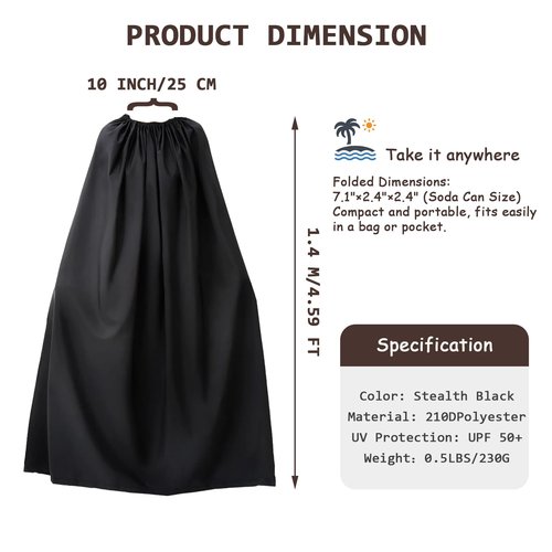 Portable Changing Room, Changing Tent for Dancers, Instant Privacy Shelter Black Cover Changing Curtain for Beach, Car, Boating, Photo Shoots & Dance Competitions - 4.59ft Length