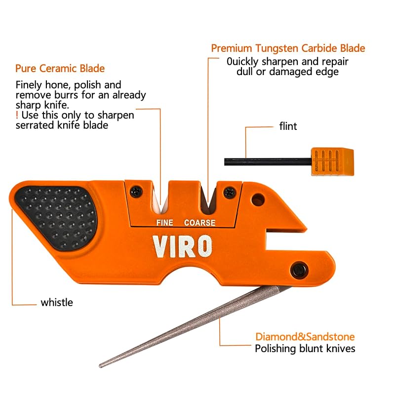 Viro 6-in-1 Pocket Knife Sharpener & Survival Tool - Orange