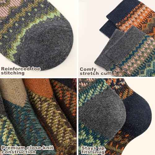Womens Socks 5 Pairs Warm Merino Wool Socks for Women Thermal Boot Crew Lightweight Gifts Size 9-11