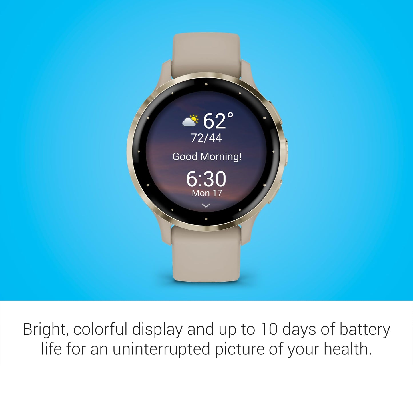 Garmin Venu 3S Running GPS Smartwatch with AMOLED Display, Advanced Health, Fitness Features, Up to 14 Day Battery Life with Signature Power Bundle | Soft Gold with French Gray Silicone Band