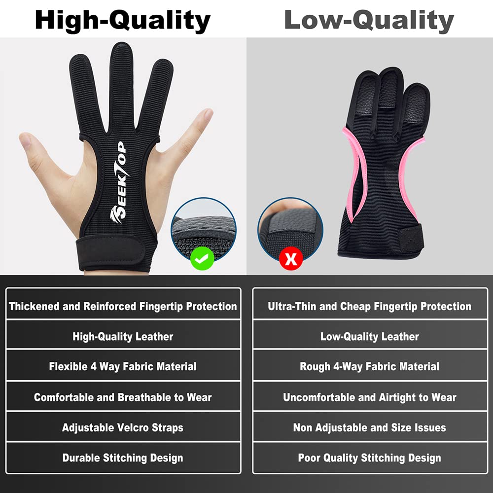 Seektop Archery Gloves Shooting Hunting Leather Three Finger Protector for Youth Adult Beginner -S