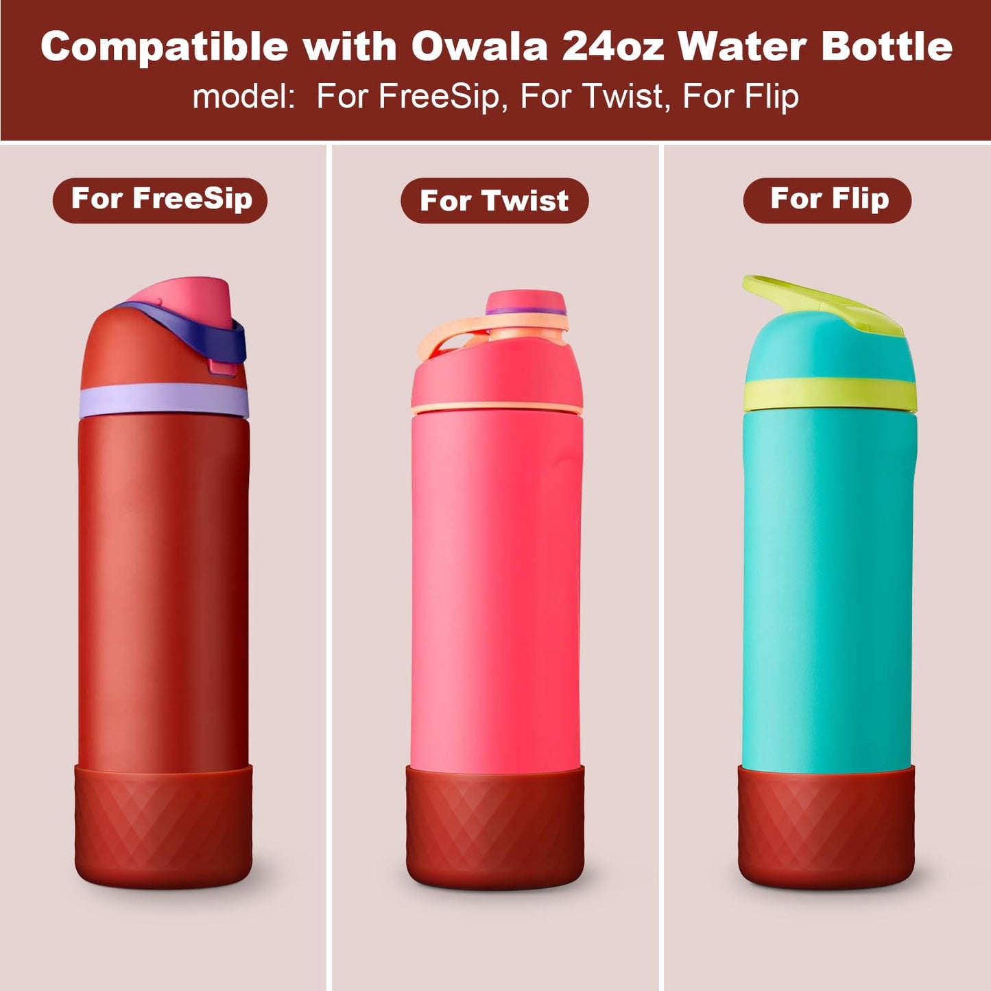 Silicone Boot for Owala Water Bottle 24 oz, Anti-Slip Protective Sleeve for FreeSip/Twist/Flip Stainless Steel Water Bottles Accessories