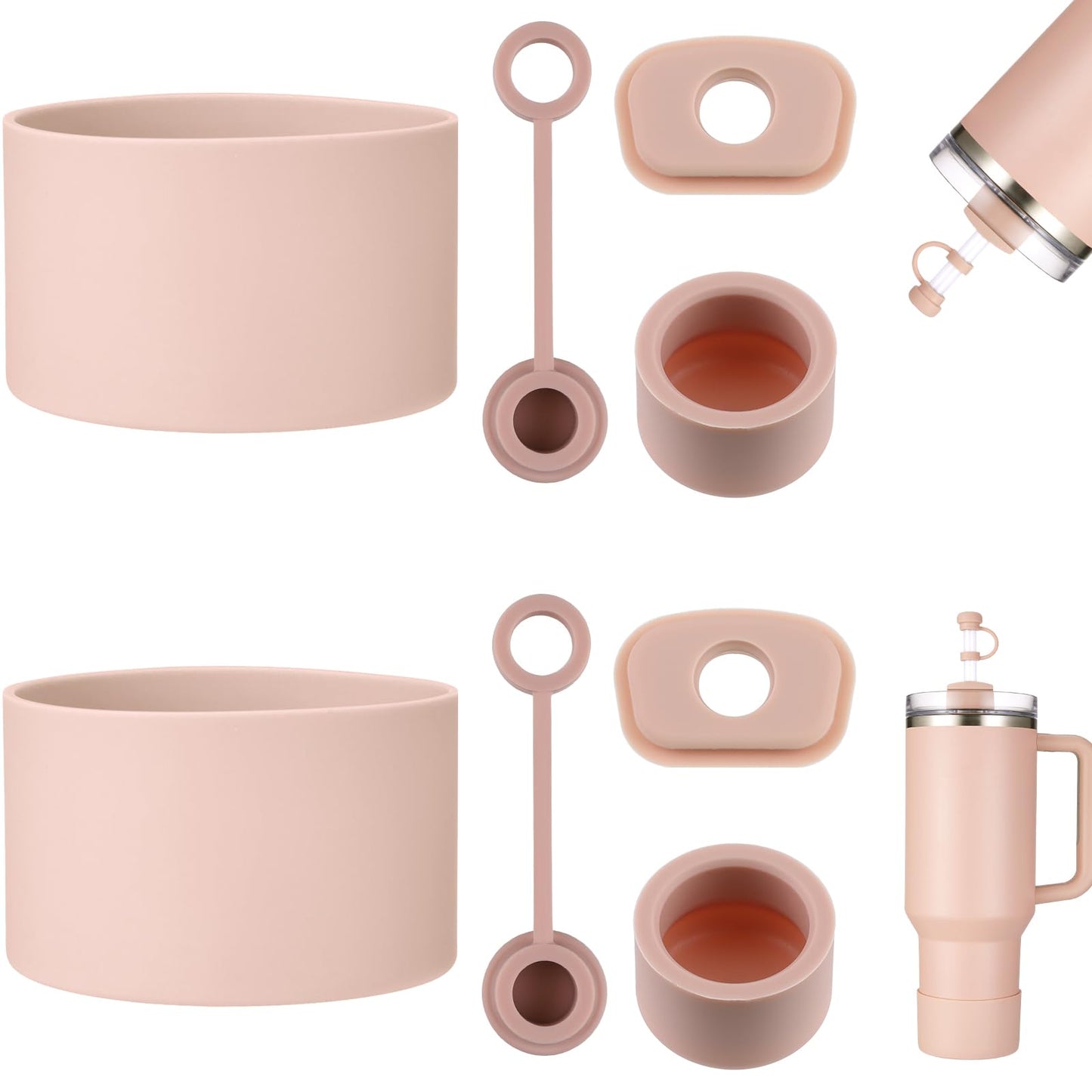 HYZ 8 Piece Accessories for Stanley Cup, Silicone Spill Proof Stopper Set and Protective Boot Including Straw Cover Cap for Stanley H2.0 20oz 30oz 40oz Tumbler, Pink Dusk