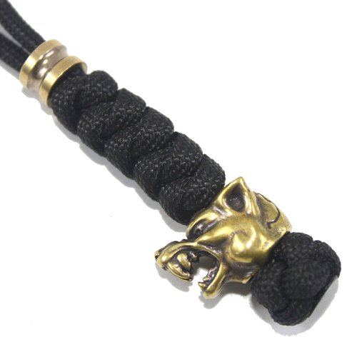 Paracord Knife Lanyard With Brass Wolf-head Bead Paracord Lanyard for Knife EDC Tools Tactical Lanyards (Black, 5 INCHES)