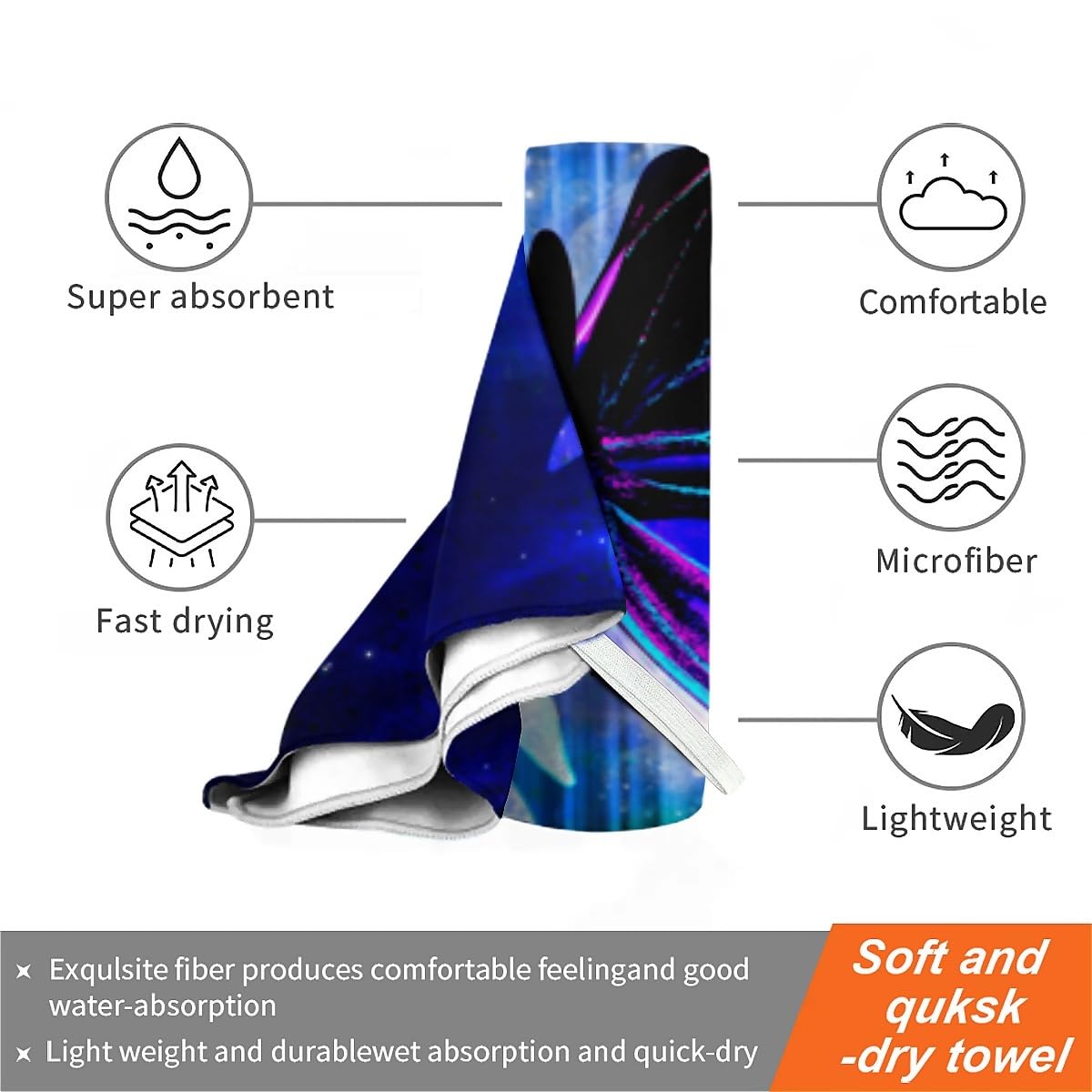 Amasnay Galaxy Butterfly Microfiber Beach Towel Sand Free Towels Thin Quick Dry Super Absorbent Oversized Large Lightweight Towels for Travel Sports Pool Swimming Bath Camping Yoga Women Girls Adults
