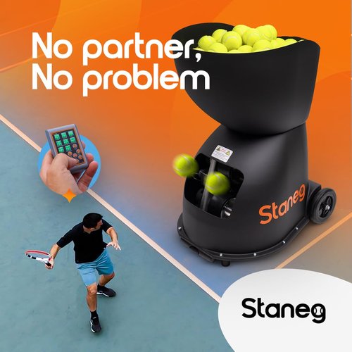 Staneg Pro Tennis Ball Machine – Battery-Powered Portable Launcher with Remote Control | 9 Training Programs | Adjustable Spin & Speed | 150-Ball Capacity