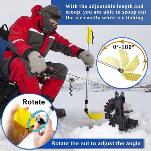 Huntury Retractable Ice Fishing Scoop Skimmer, Ice Fishing Accessories, Long Length, And Larger Spoon, No More Bending Over To Scoop Out Ice While Ice Fishing, Ice Fishing Gear, Pack Of 2
