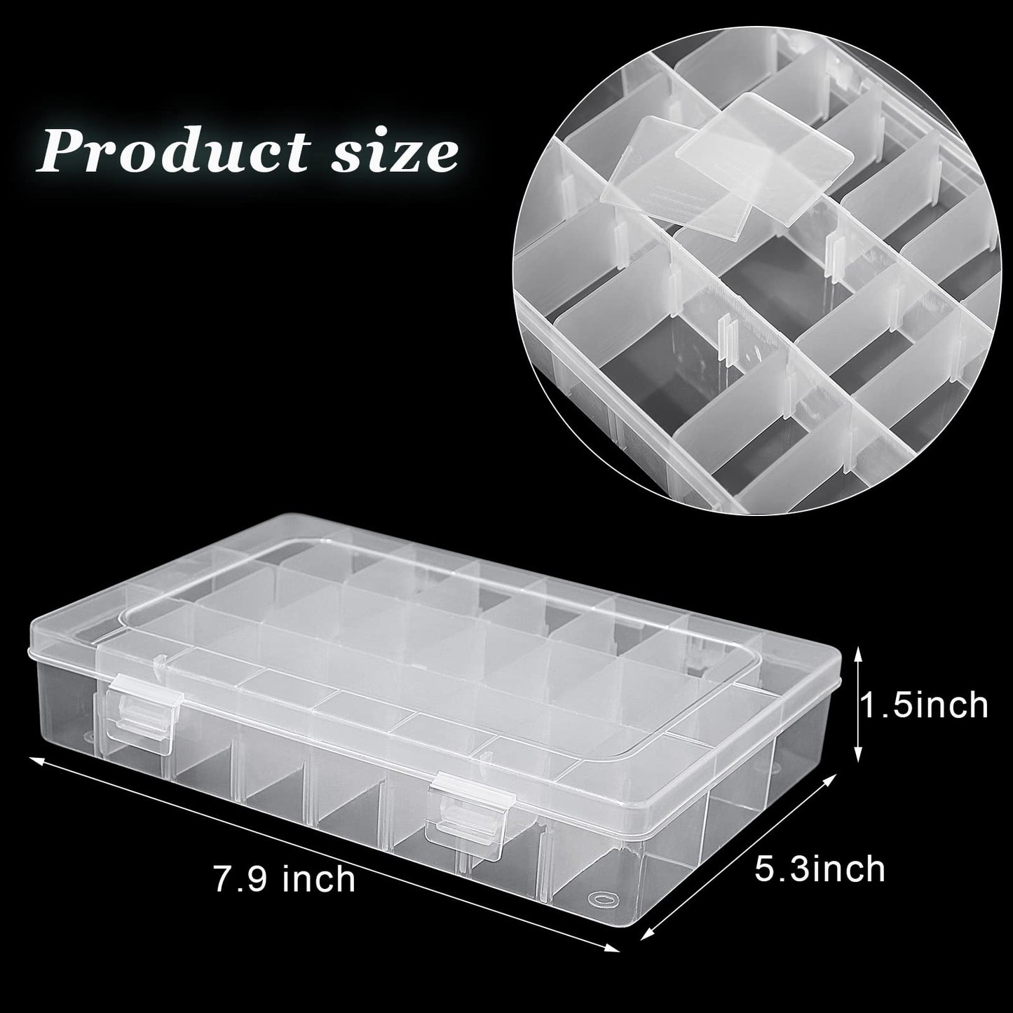 Sawysine 12 Pack Bulk 24 Grids Clear Plastic Organizer Box Tackle Crafts Storage with Removable Dividers Boxes for Fishing Trays Jewelry DIY Parts