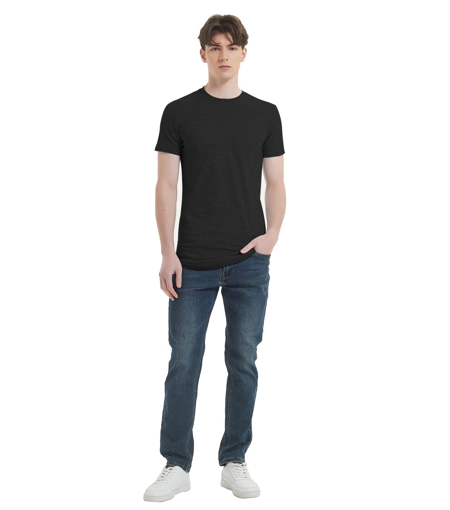 Mens Longline Gym Muscle Bodybuilding Tshirts Hipster Reflective Line Scallop Crewneck Tees Shirts Tops