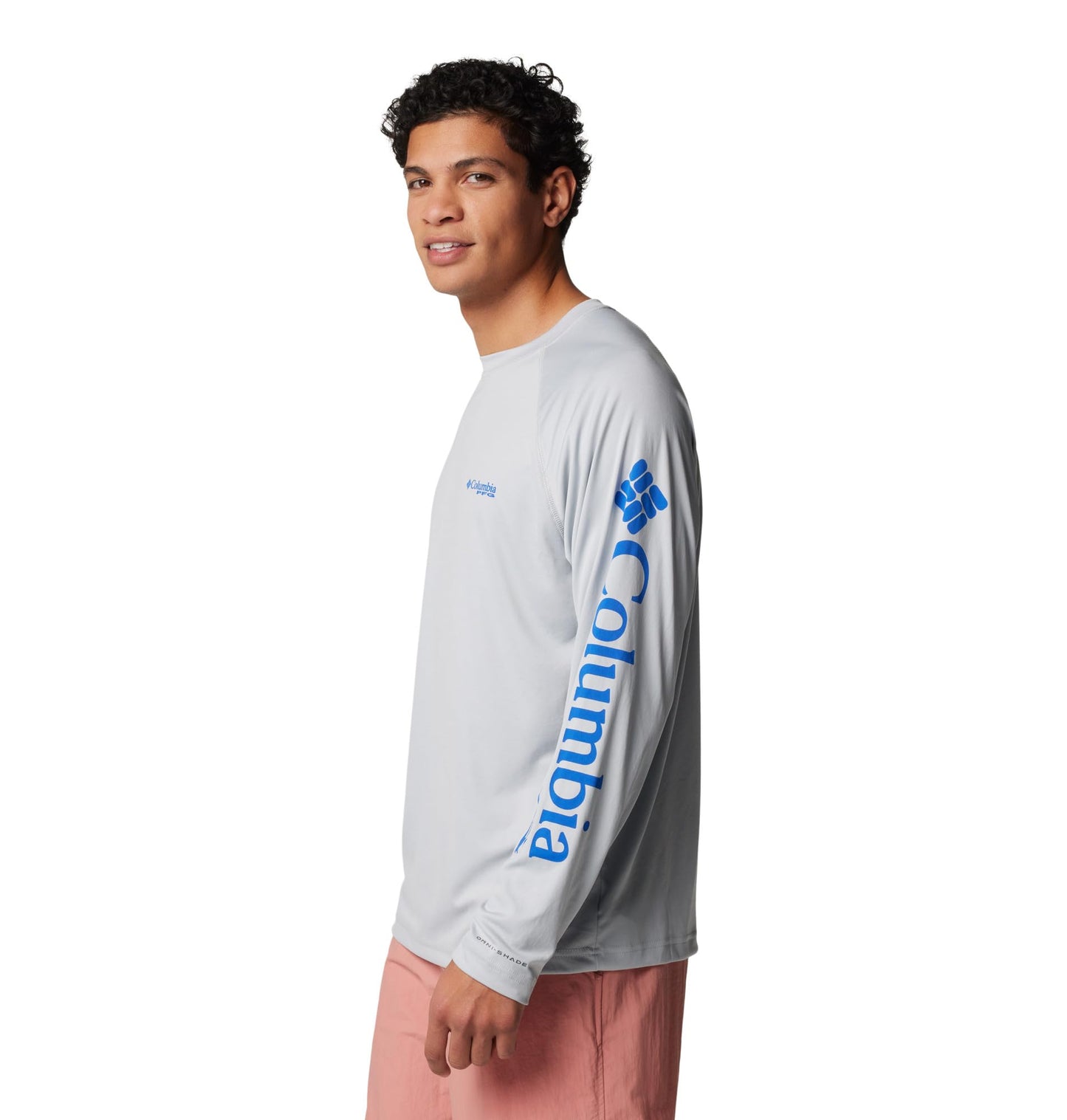 Columbia Men's PFG Terminal Tackle Long Sleeve Fishing Shirt, Cool Grey/Vivid Blue Logo, X-Large