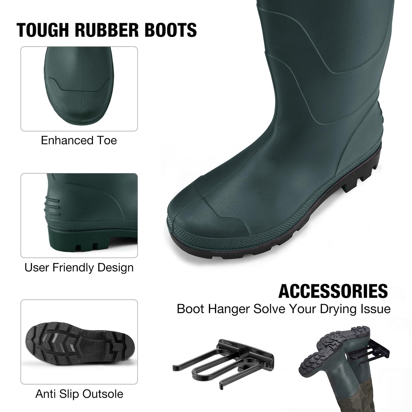 FISHINGSIR Fishing Waders for Men, 2-Ply Nylon/PVC Waterproof Women Chest Wader with Boots, Bootfoot Hunting Waders Green