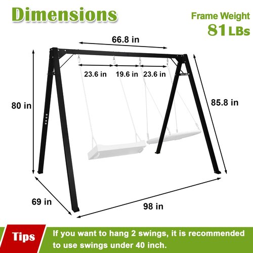 Swing Stand Frame, 8FT Heavy Duty Swing Set Frame, 880 lbs Capacity Heavy-Duty Outdoor Playground Sets for Backyards, Patio, Lawn, Black