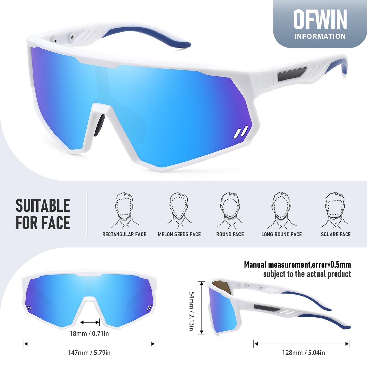 Ofwin Polarized Sports Sunglasses for Men Women Wrap Around Cycling Running Sun Glasses UV400 Protection