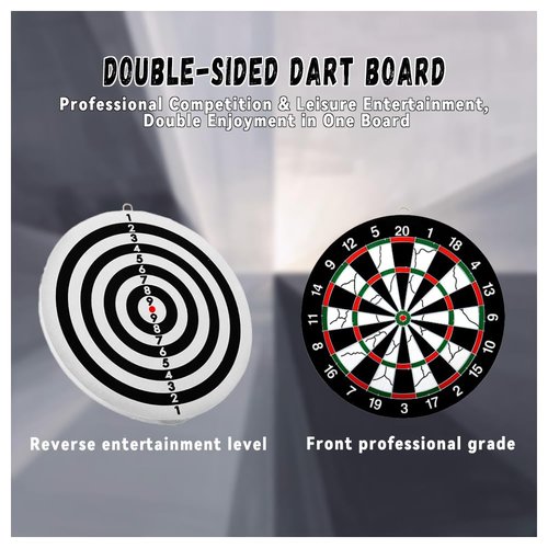 ULAKLU Dart Board Set Flocking Dart Board,Double-Sided Dart Board with 12pcs Steel Tip Darts-Multiplayer Party Games (15 inches)