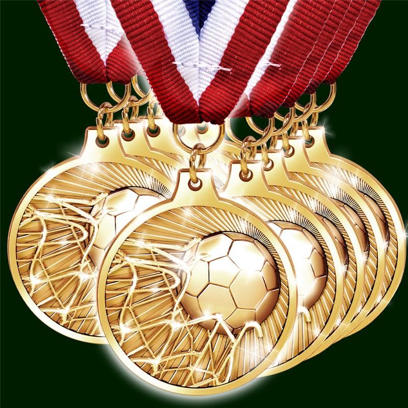 Soccer Medal 2" Gold with Red White Blue Ribbon - 10-Pack Award Medals
