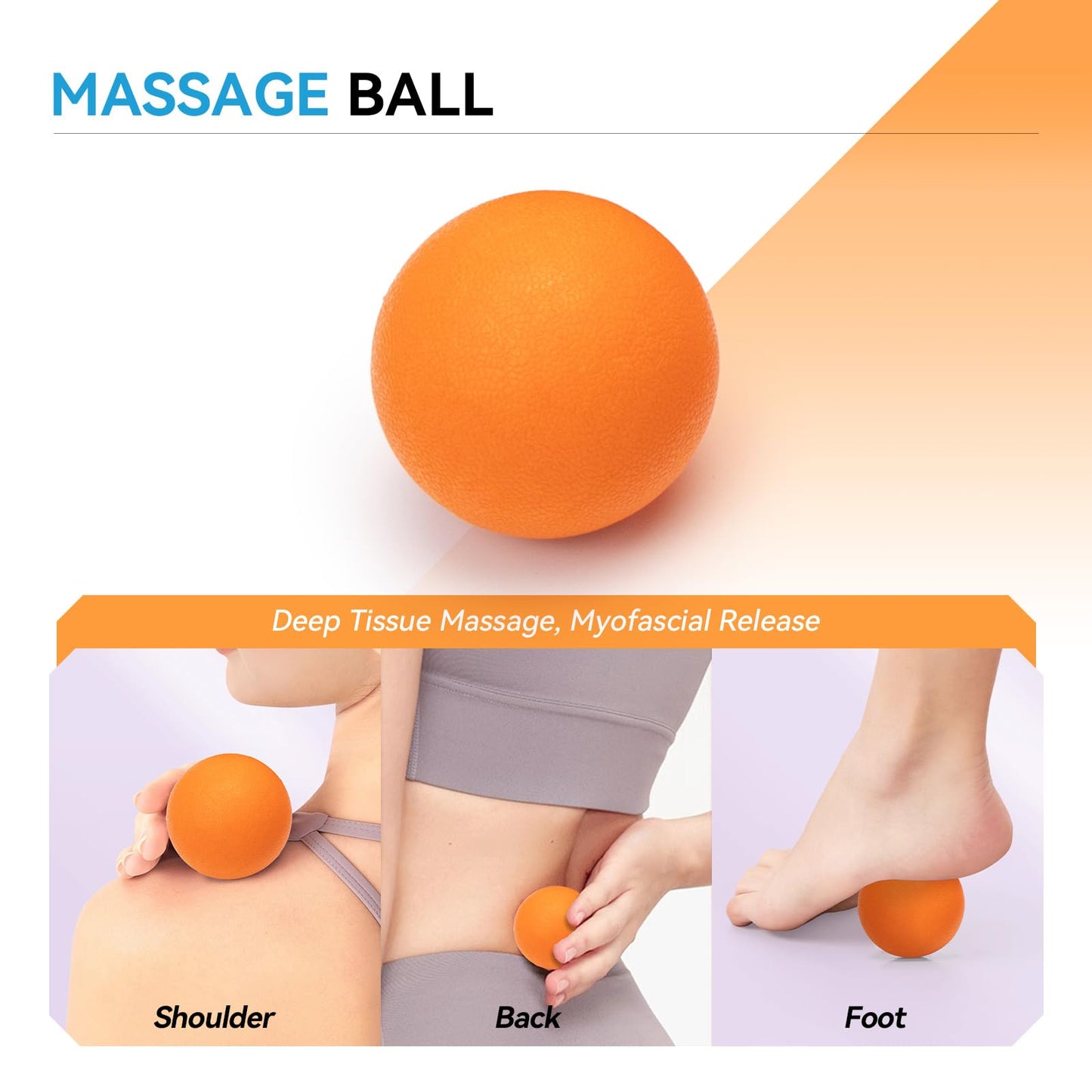 Zmarthumb 5 in 1 Foam Roller Set, High Density Fitness Exercise Foam Roller for Deep Tissue Muscle Massage, Massage Roller, Massage Ball, Resistance Band, for Whole Body(Orange)