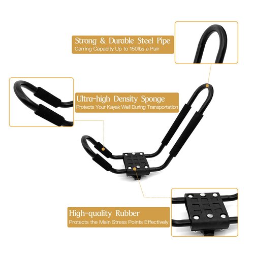 DOHUSPLE Kayak Roof Rack for 2 Kayaks Carrier, Kayak J Bar Hooks Roof Mount Racks for Universal Cars, SUV, Truck, Set of 4