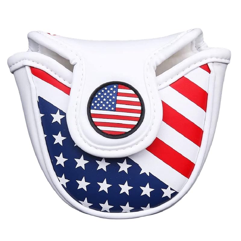 US Flag Mallet Putter Headcover - Magnetic PU Leather Golf Club Cover for Scotty Cameron X5, Odyssey & Titleist Putters